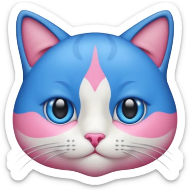 un emoji de lacara de un gato azul con rosa sorprendido sticker