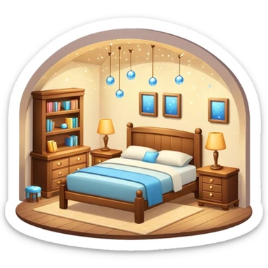 cozy room with furniture and sparkles floating above the furniture sticker