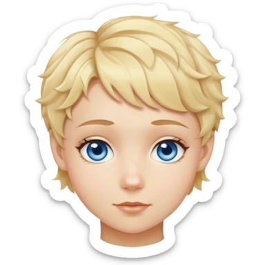 Girl with pixie cut wavy hair and blue eyes and a boy with blond hair and hazel eyes sticker