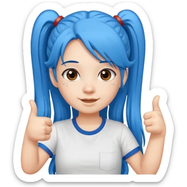 long blue hair girl in pig tails with brown eyes giving thumbs up sticker