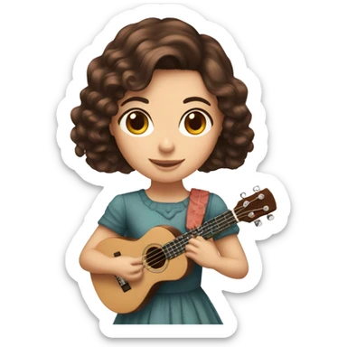 brunette girl Hair court ukulele sticker