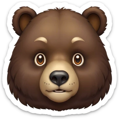 Cinematic Noble Bear Portrait Emoji, Poised and regal, with a large, imposing build and a thick, well-groomed rich dark brown fur, deep-set soulful eyes, Simplified yet sharp and sophisticated features, highly detailed, glowing with a soft, dignified glow, high shine, intelligent and formidable, stylized with an air of wild majesty, focused and attentive, soft glowing outline, capturing the essence of a watchful and commanding guardian, so majestic it feels as though it could lumber out of the screen with effortless authority! sticker