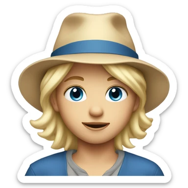 blonde blue eyes kid with a hat off sticker
