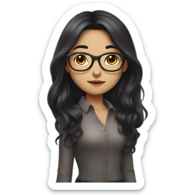 Cat-girl with long dark hair and glasses sticker