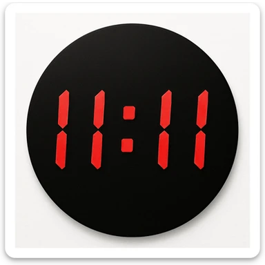 emoji with a black circular background, displaying '11:11' in red digital clock style numbers sticker