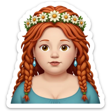 fat redhead woman with dreadlocks and floral tiara sticker