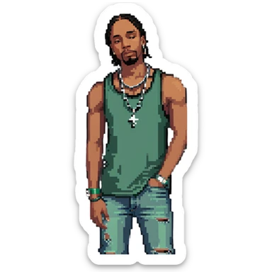 CJ from GTA San Andreas with his green tank top, jeans and chain necklace sticker