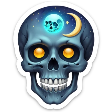cosmic skull with crescent moon on forehead sticker