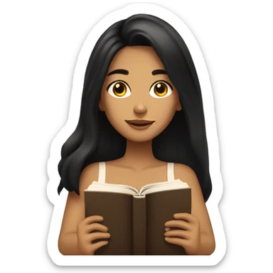 pretty girl with tan skin and long black hair reading a book while laying down sticker