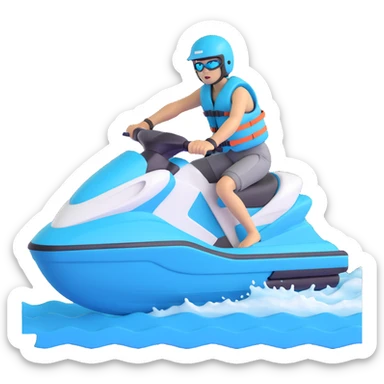 white and turquoise jet ski with a person riding wearing a life jacket clean modern design sticker