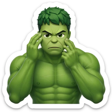 Create a man in a Hulk costume with his hand on his forehead and eyes closed (disappointment) sticker