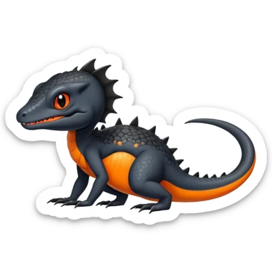 A black Salandit-Quilava-newt-hybrid-Fakémon-creature with orange belly sticker