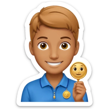 golfer smiling with a medal sticker