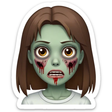 Zombie girl with brown hair brown eyes straight hair white skin with closed mouth sticker