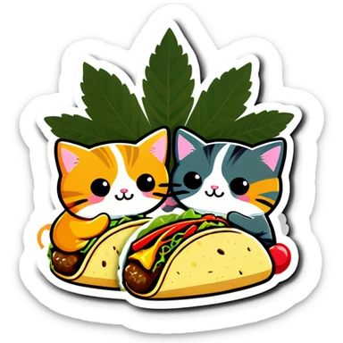 Kawaii Marijuana leaf and kittens eating tacos kawaii style  sticker