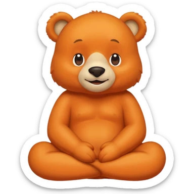 Create a orange friendly bear, make him look like from a kid cartoon and make him smile. Show his whole body. Make him look shy and cross his leg while he is standing sticker