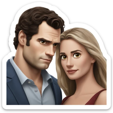 realistic photo of Henry Cavill holding hands with a beautiful woman  sticker