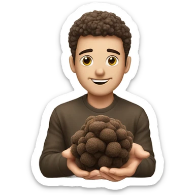 truffle cut with young man who looks as well like a truffle sticker