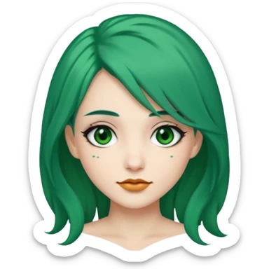 Emoji woman Emerald green hair long, fair skin, and eye black  sticker