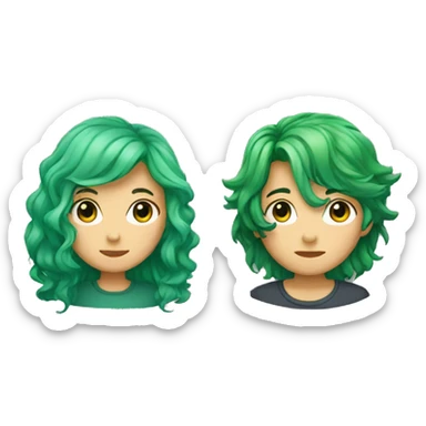 shy girl with green hair and guy with long wavy black hair sticker