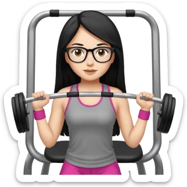 girl with long black hair, brown eyes, wearing glasses and working out in the gym sticker