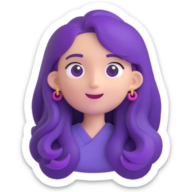 character with long purple hair, 3D emoji style sticker