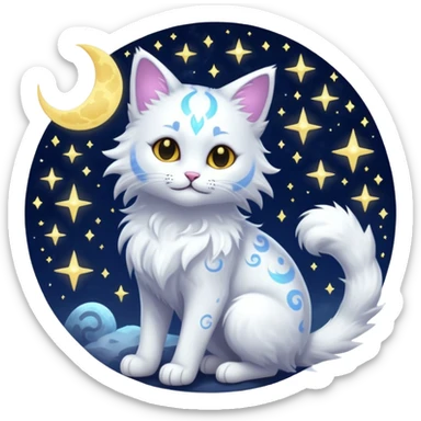 Magical Celestial Lunar-powered Fantasy Feline with lunar markings (full body) sticker