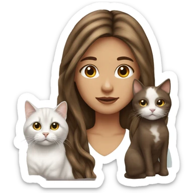 Long hair brown  white girl with 2 cats  one brown and one black sticker