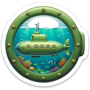 green mini single submarine in cartoon  sticker
