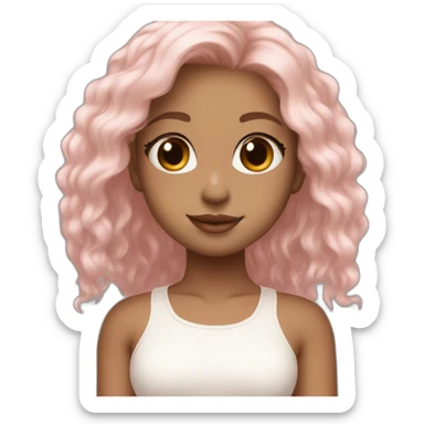 Cute girl aesthetic with light pink hairs and light brown top with white pants  sticker