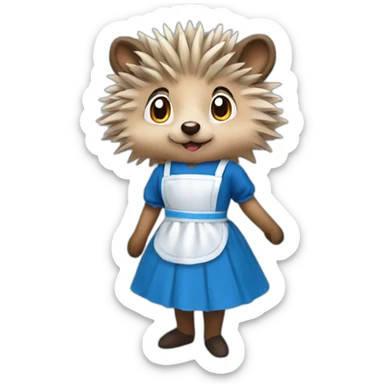 Hedgehog wearing a blue maid dress with a black bow and apron sticker