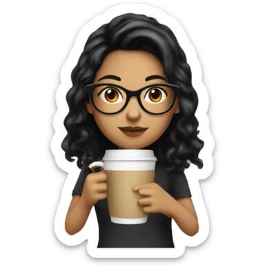Girl with black hair and glasses drinking coffee  sticker