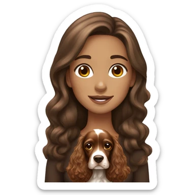 Beautiful girl with long brown hair with English Cocker Spaniel sticker