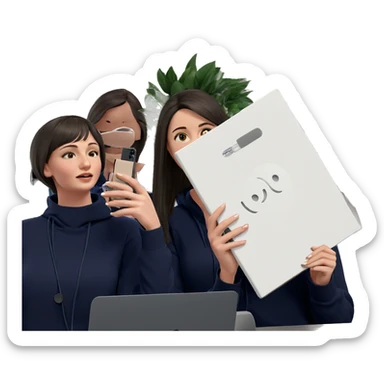 girls with phones indoors sticker