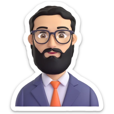 man with medium black beard, black hair, connected unibrow, olive tan skin, brown eyes, glasses, prominent long nose, wearing a professional business suit sticker