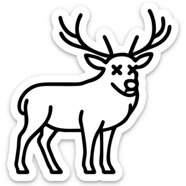 Make the elk look dead by adding cartoon X's for eyes, keep the exact same style, pose, and background. sticker