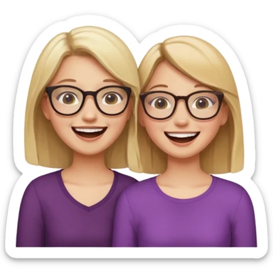 two girls laughing and having fun. one is blonde without glasses, another one is brown haired with glasses. they are supportive and cute sticker