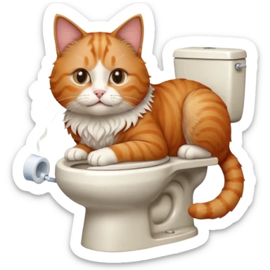 Cat on phone while pooping on toilet sticker