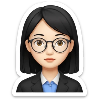 asian female teaching, with double eyelids, wearing spectacles with black shoulder length hair sticker