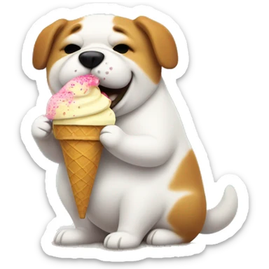 Fat dog eating ice cream with a beach umbrella  sticker