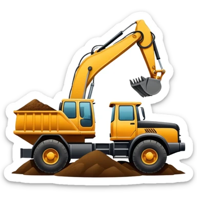 Excavator putting dirt in dump truck sticker