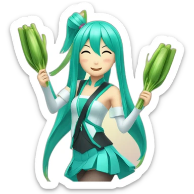 Hatsune Miku holding a leek and swinging it around sticker