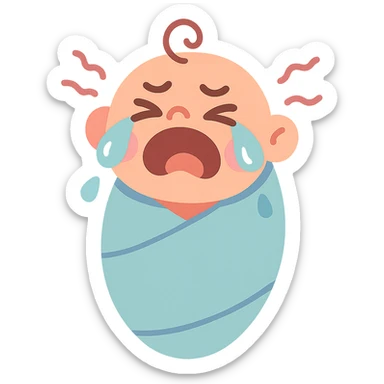 swaddled crying baby in pastel toon style sticker