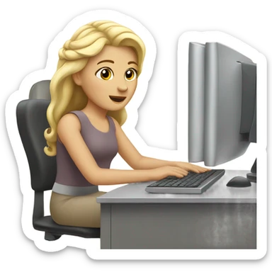 Blonde princess on computer  sticker