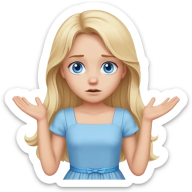 blonde girl shrug, long hair, blue eyes, pastel blue dress sticker