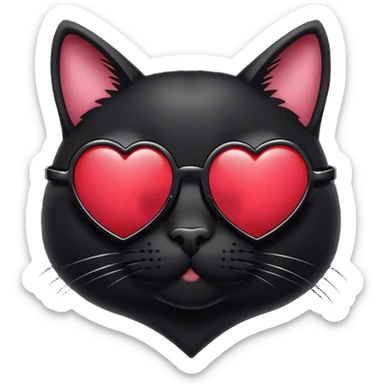 Black cat with heart sunglasses sticker