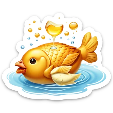 Golden chicken, butter, and fish floating with a warm glow representing their vitamin A content. The foods emit a pleasant amber light symbolizing their nutritional value for skin health and immunity. sticker