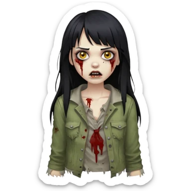 Faça uma mulher zumbi de franja cabelo longo preto 🧟‍♀️ sticker