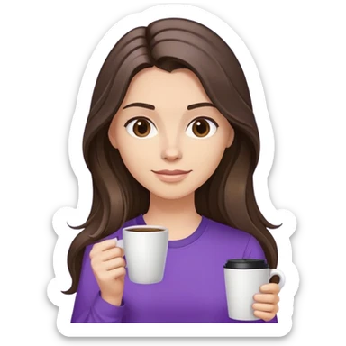 Long haired brunette with highlights holding coffee in a purple shirt sticker