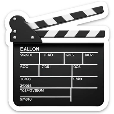 Extremely minimalist movie clapperboard with angled top bar, black and white, iOS emoji style with just the essential elements sticker